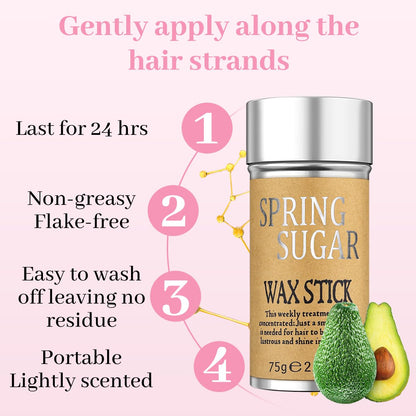 SPRINGSUGAR hair wax stick 75g showing plant nutrient formula details