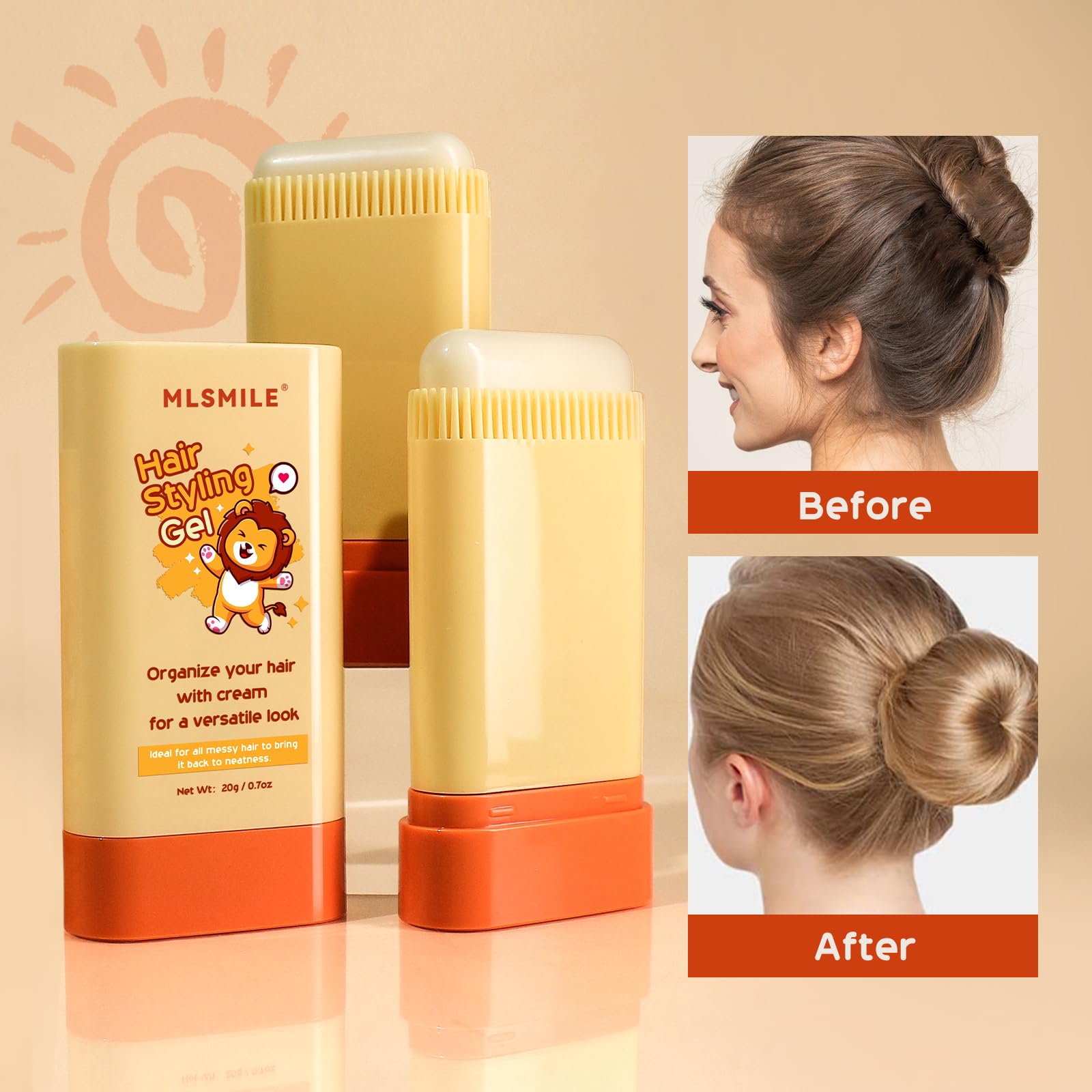 MLSMILE kids styling wax stick open with the built-in comb visible for taming flyaways
