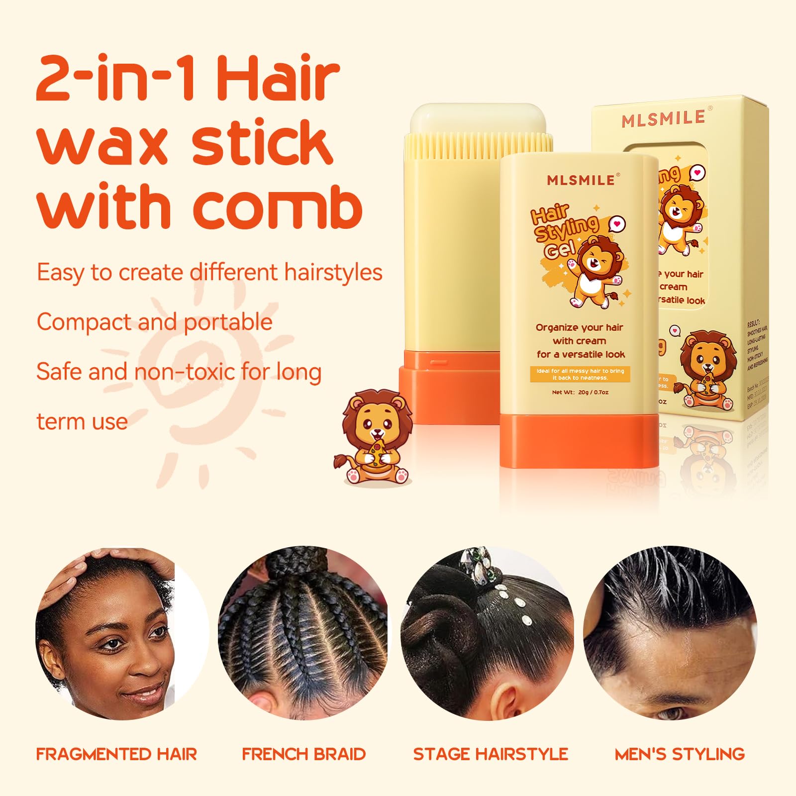 Demonstration of the built-in comb on the MLSMILE hair stick smoothing down baby hair