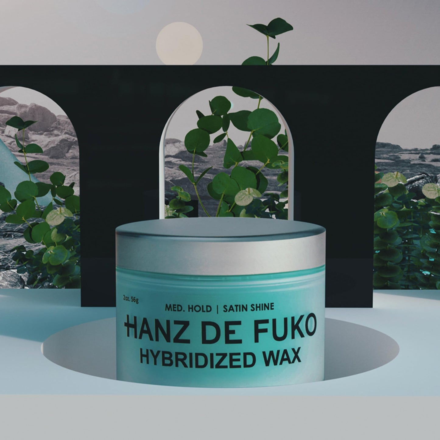 Hanz De Fuko Hybridized Wax premium styling product highlighting medium hold ingredients label