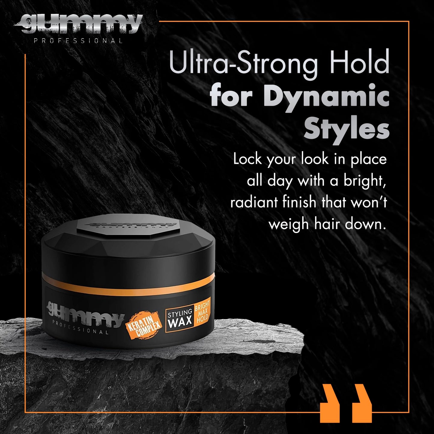 Gummy Professional high gloss hair wax container with keratin complex.