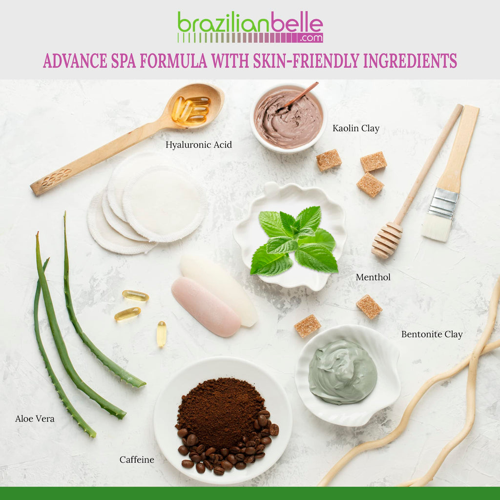 Brazilian Belle detox clay kit contents with bandage and wrap