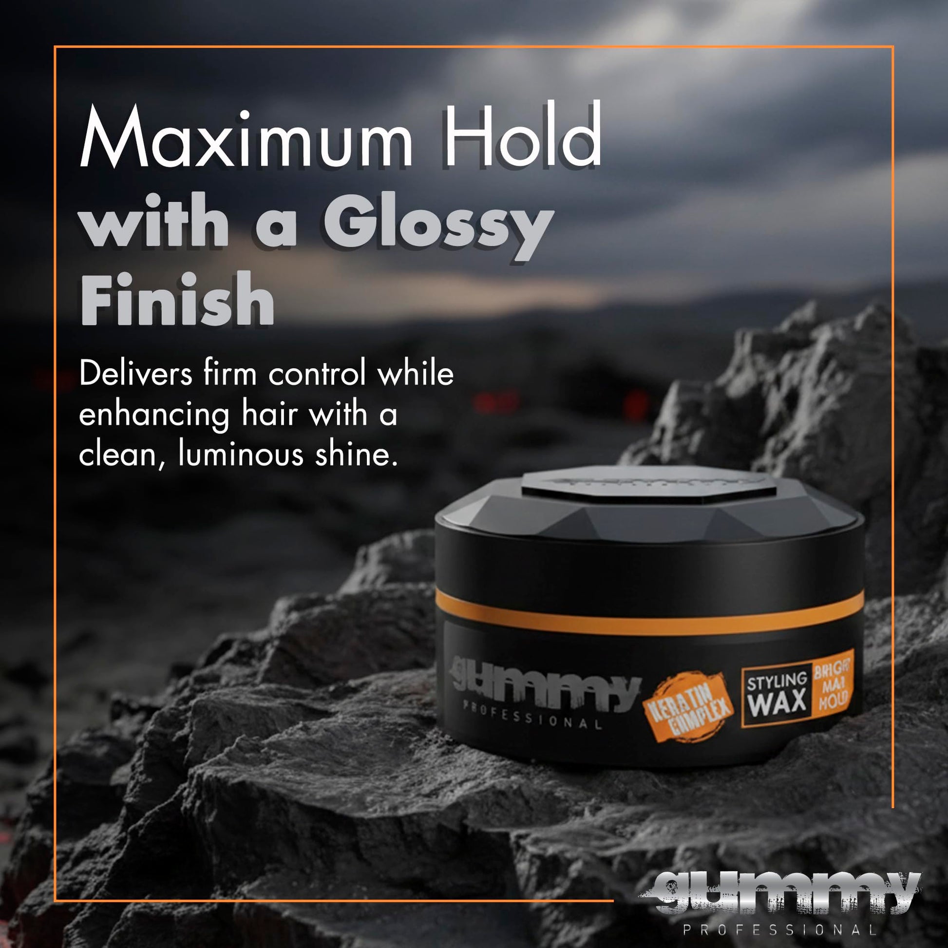 Side view of Gummy bright max hold professional styling wax.