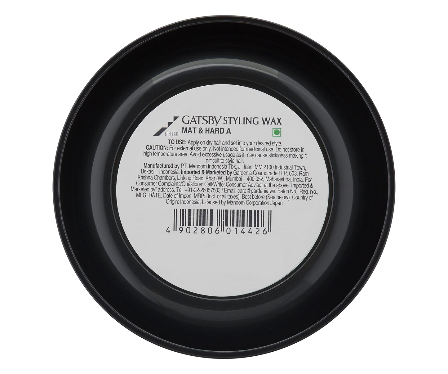 Open container of Gatsby premium matte hair wax showing cream texture and consistency.