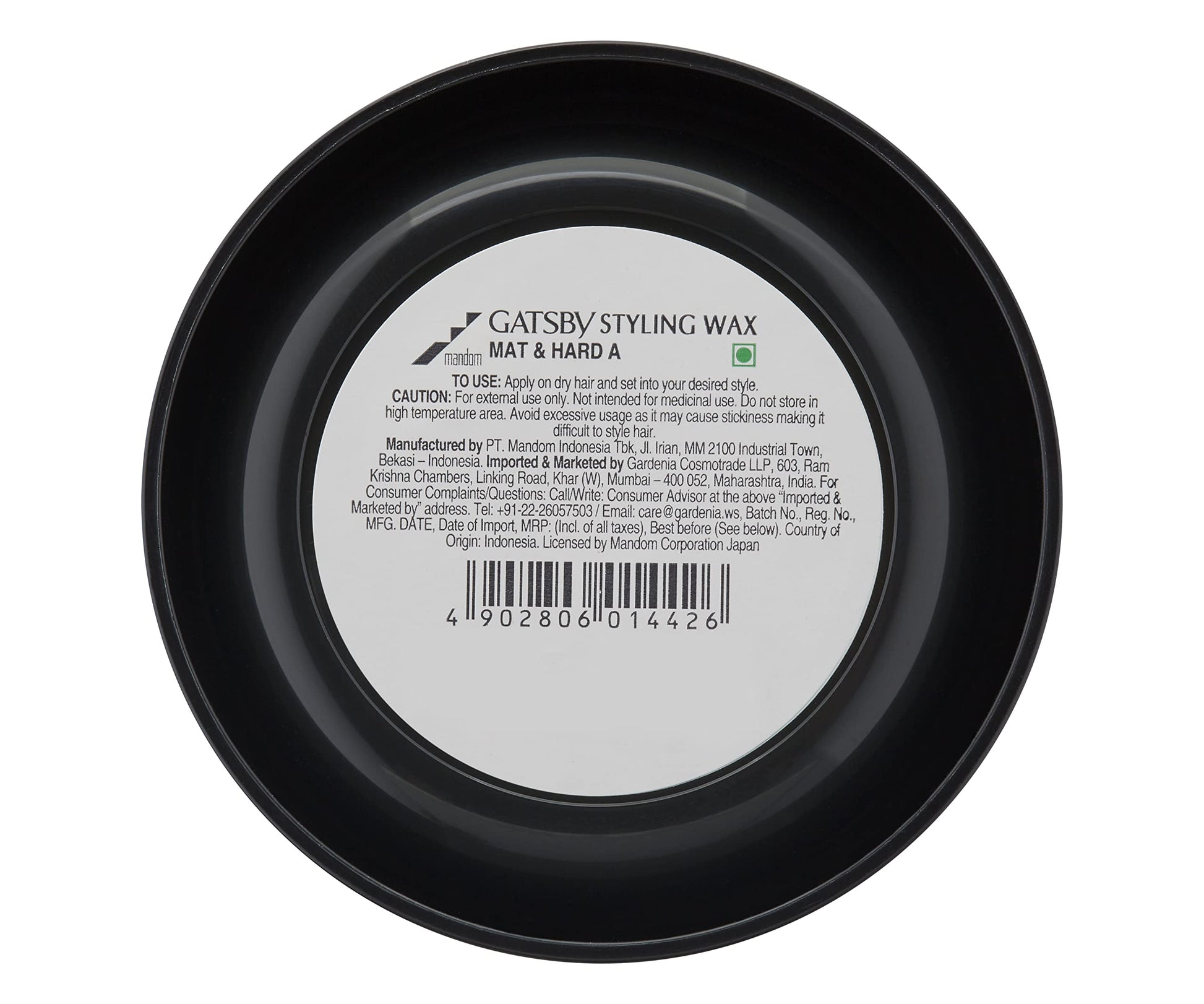 Open container of Gatsby premium matte hair wax showing cream texture and consistency.