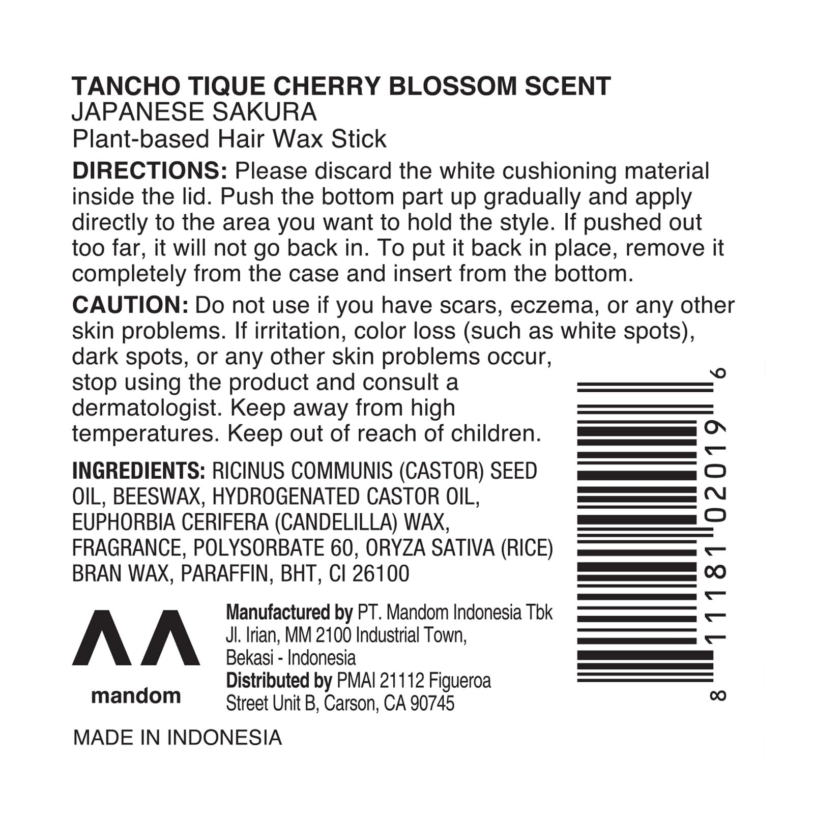 Imported Gatsby Tancho cherry blossom scented pomade ingredients list