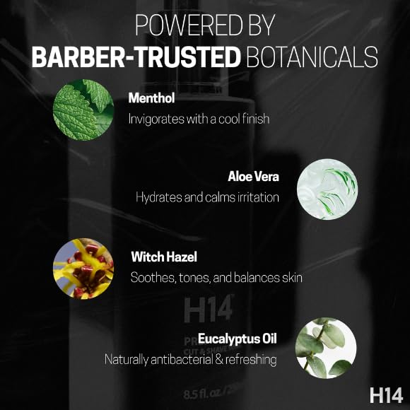 Close up view of instructions on H14 prep cut shave tonic spray