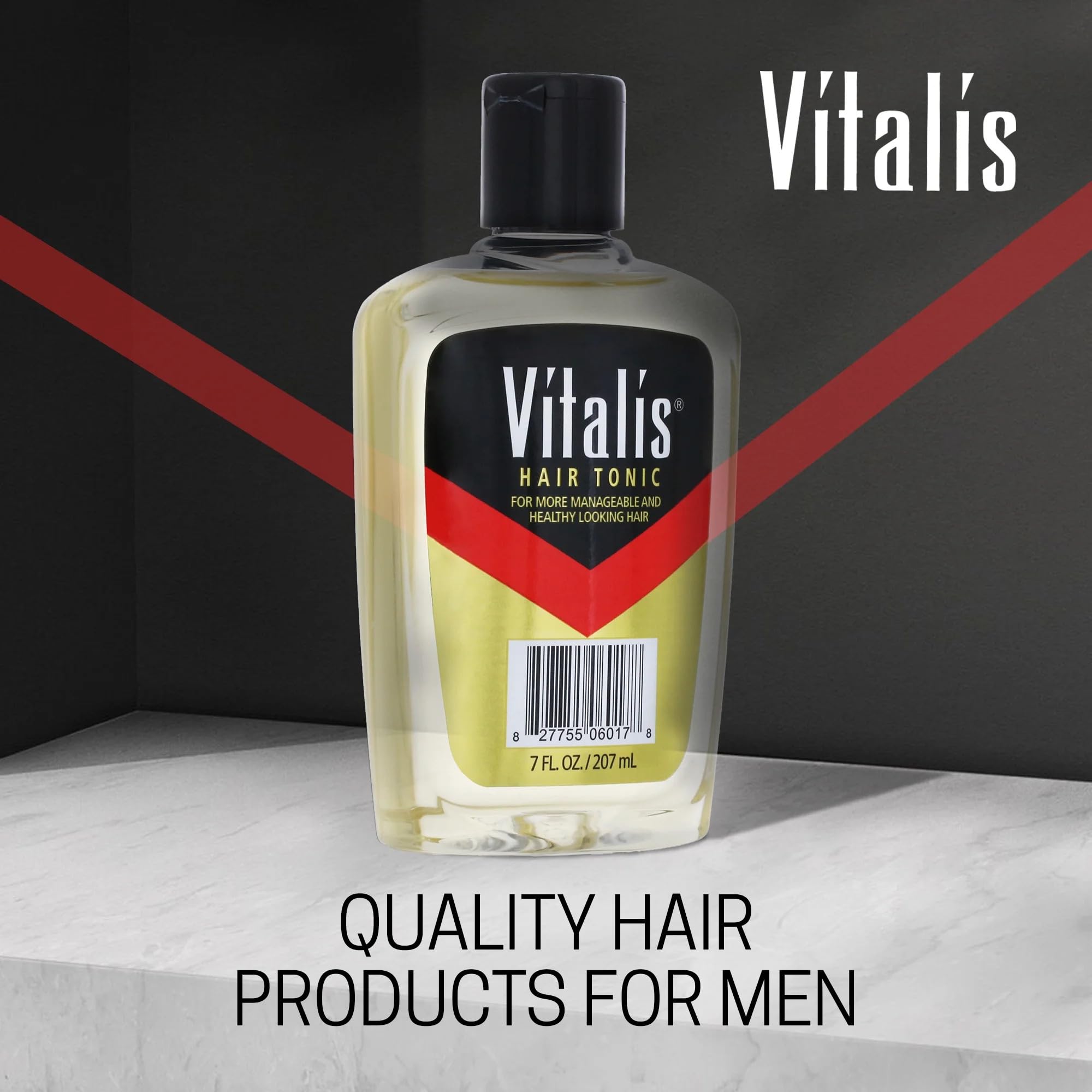Vitalis grooming tonic for men with V7 formula for scalp conditioning packaging details