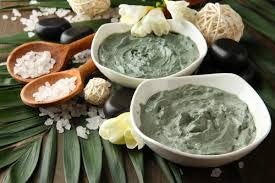 Educational graphic showing French Green Clay benefits for skin and hair