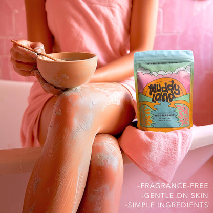 Spa-inspired setup with Muddyland clay mask product