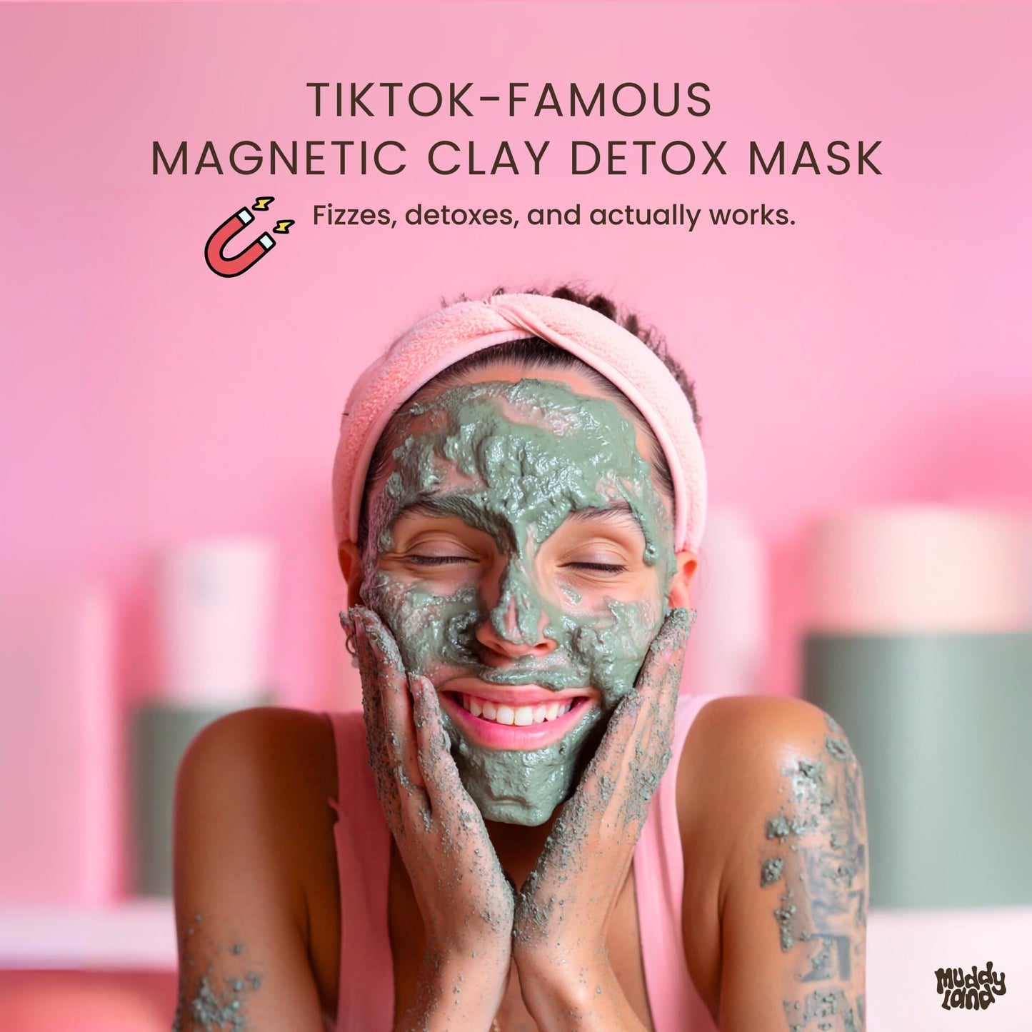 Back label of Muddyland 14 ounce detox mud mask bag