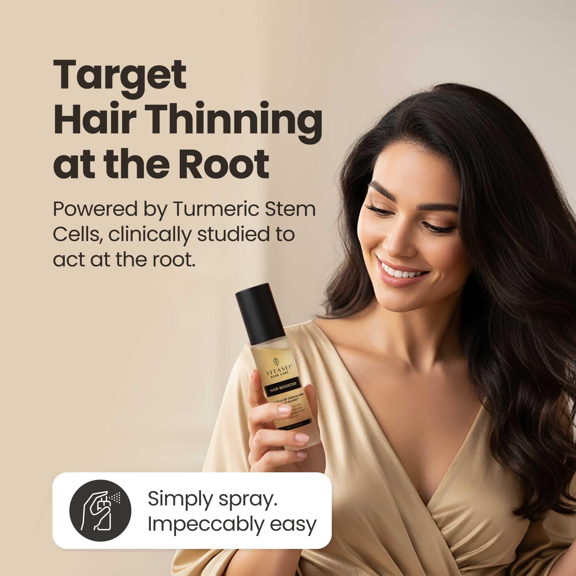 Vitasei Hair Revitalizing Serum three pack bottles displaying key peptide ingredients.