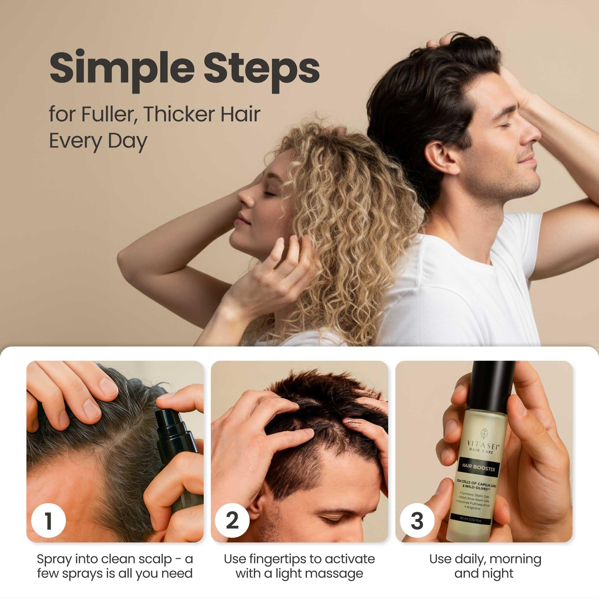 Vitasei Hair Booster three bottle set for premium imported scalp care treatment.