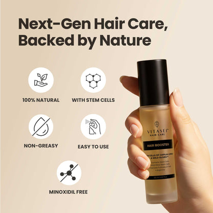 Close up of Vitasei Hair Serum label detailing the arginine enriched formula.