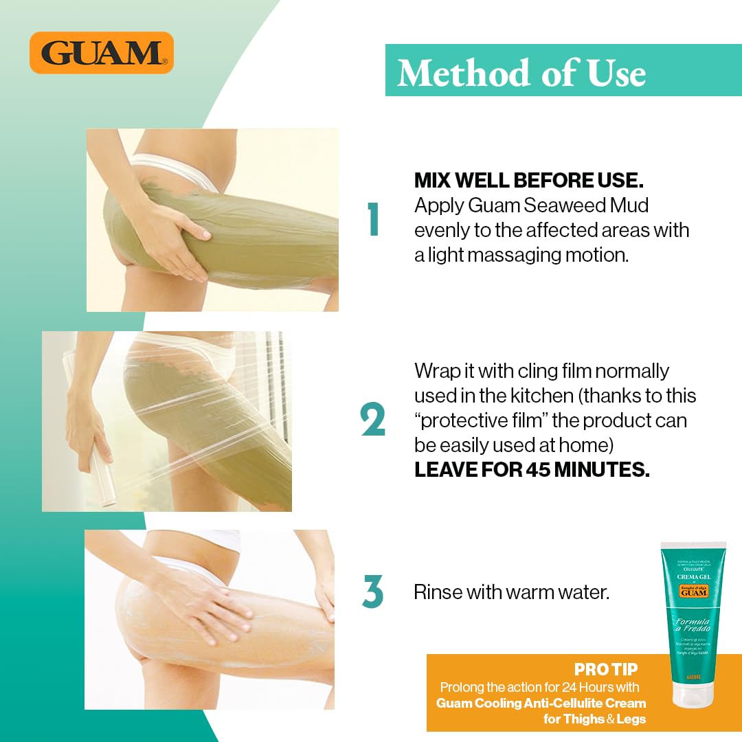 Guam cooling formula seaweed mud back label showcasing active botanical ingredients.