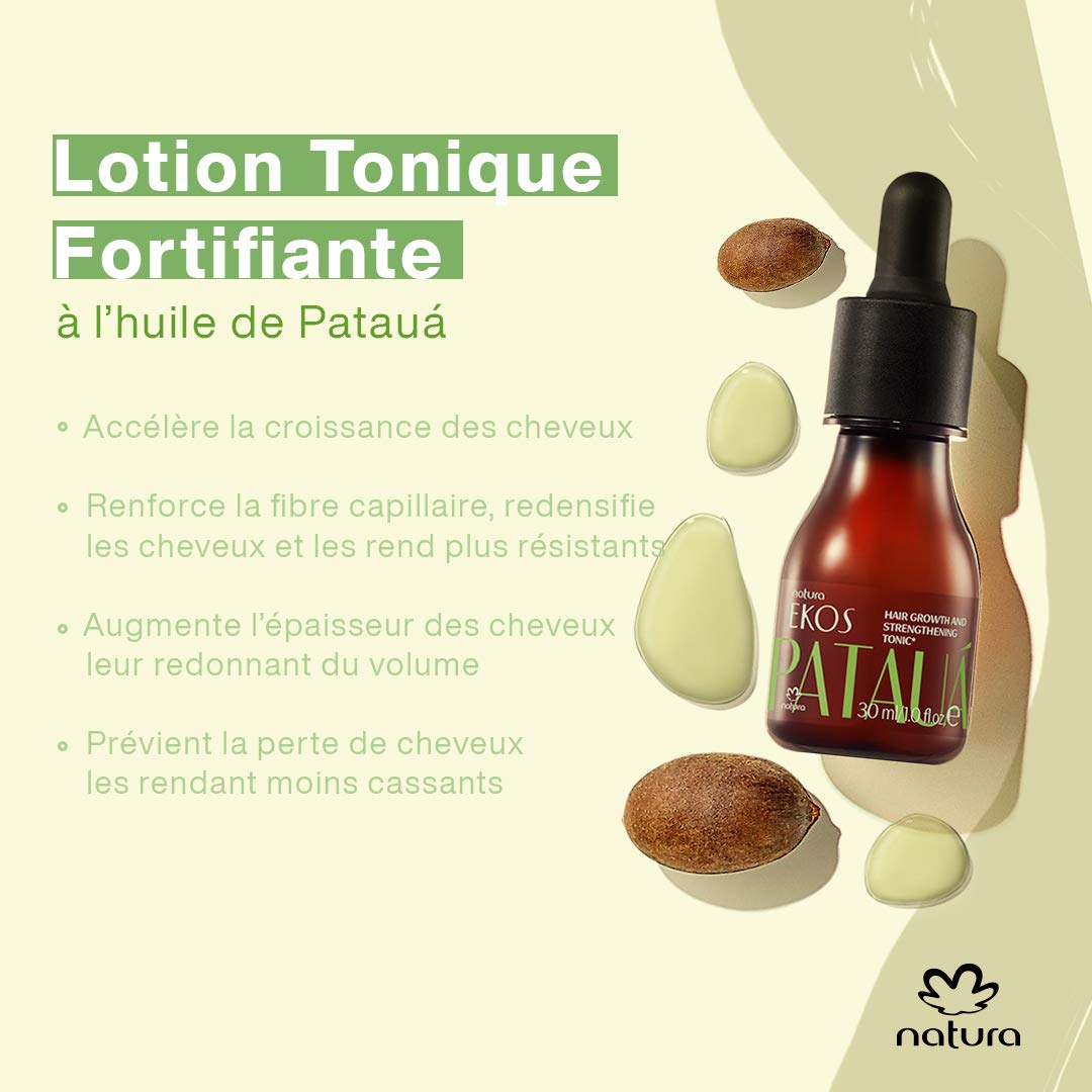 Applying the lightweight clear liquid of Natura Ekos hair tonic onto the scalp for growth.