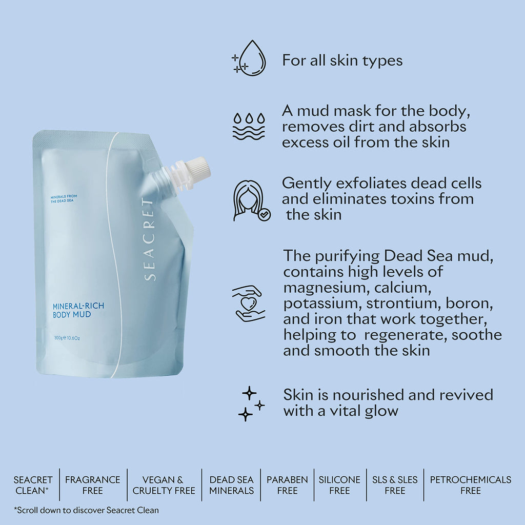 Seacret Dead Sea mud texture and natural mineral composition view