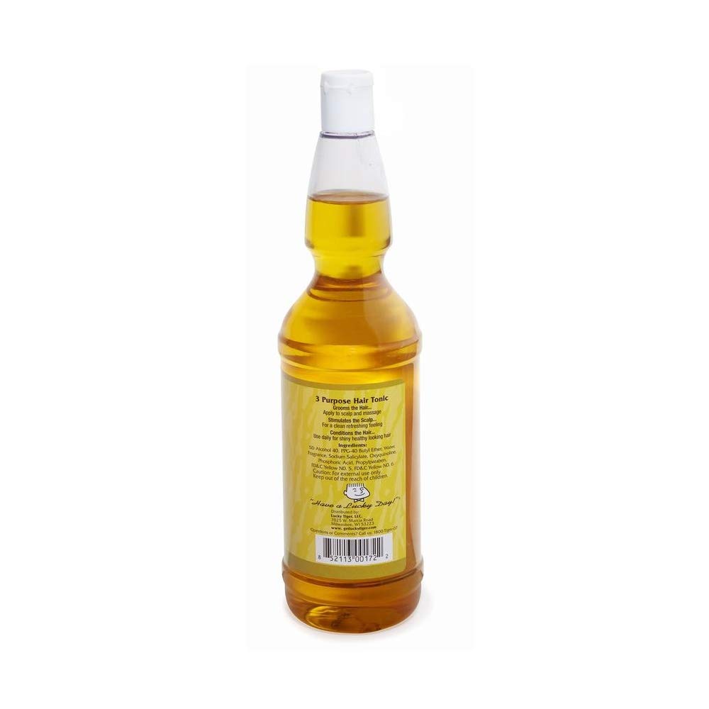 Lucky Tiger classic barbershop scalp treatment liquid with fine oils showing signature amber bottle packaging