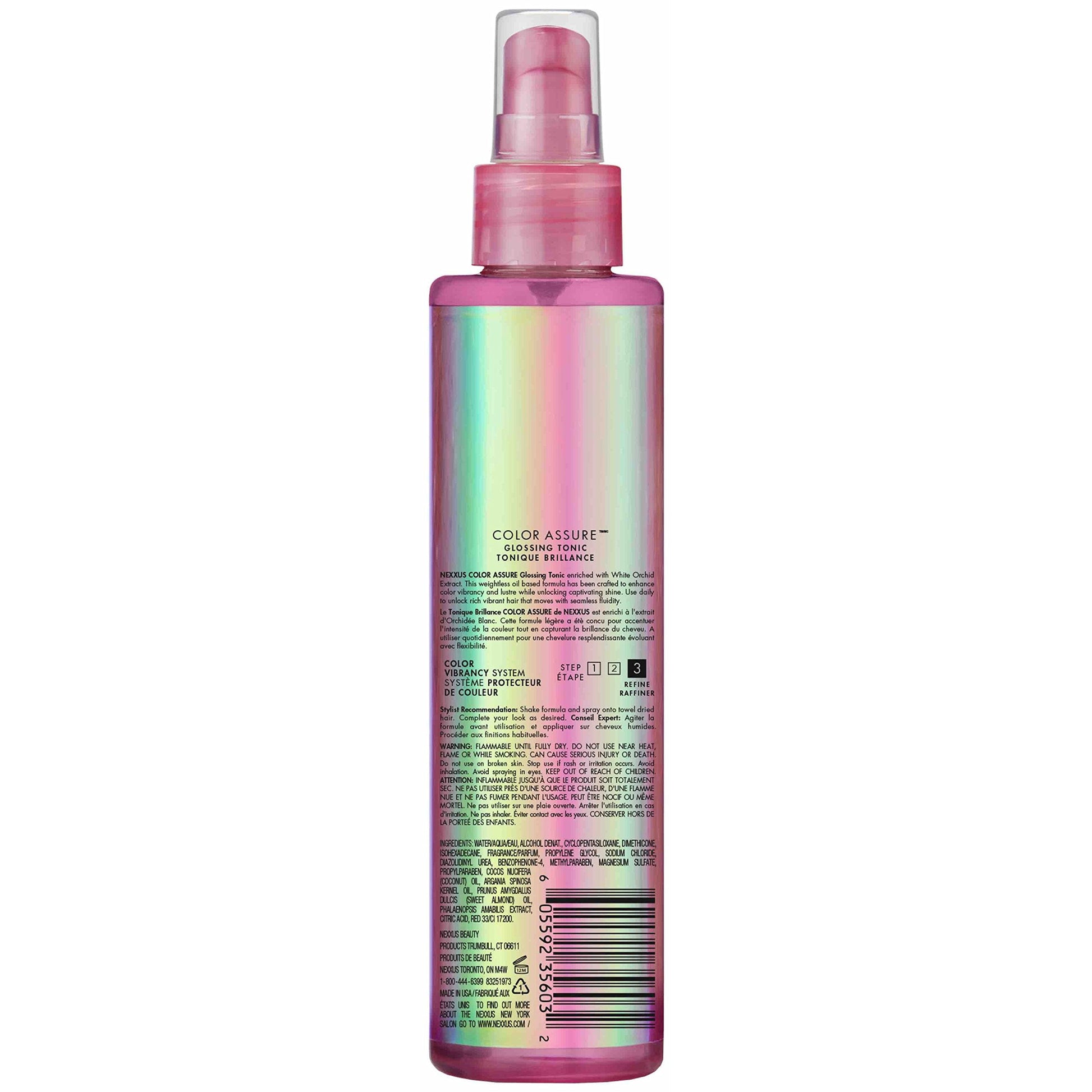 Nexxus shine enhancing tonic bottle showing white orchid extract label