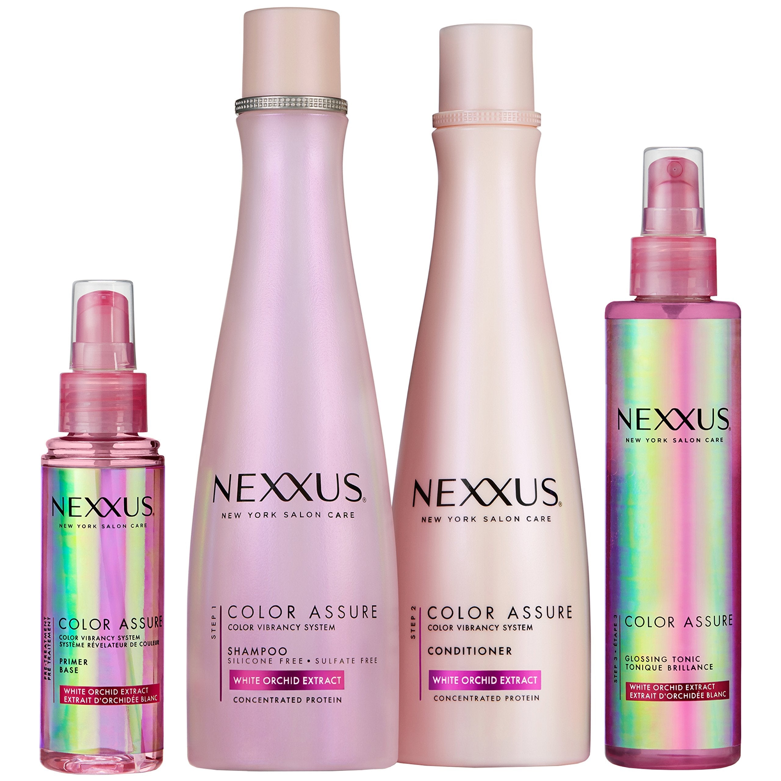 Back label view of Nexxus Color Assure weightless serum with ingredients
