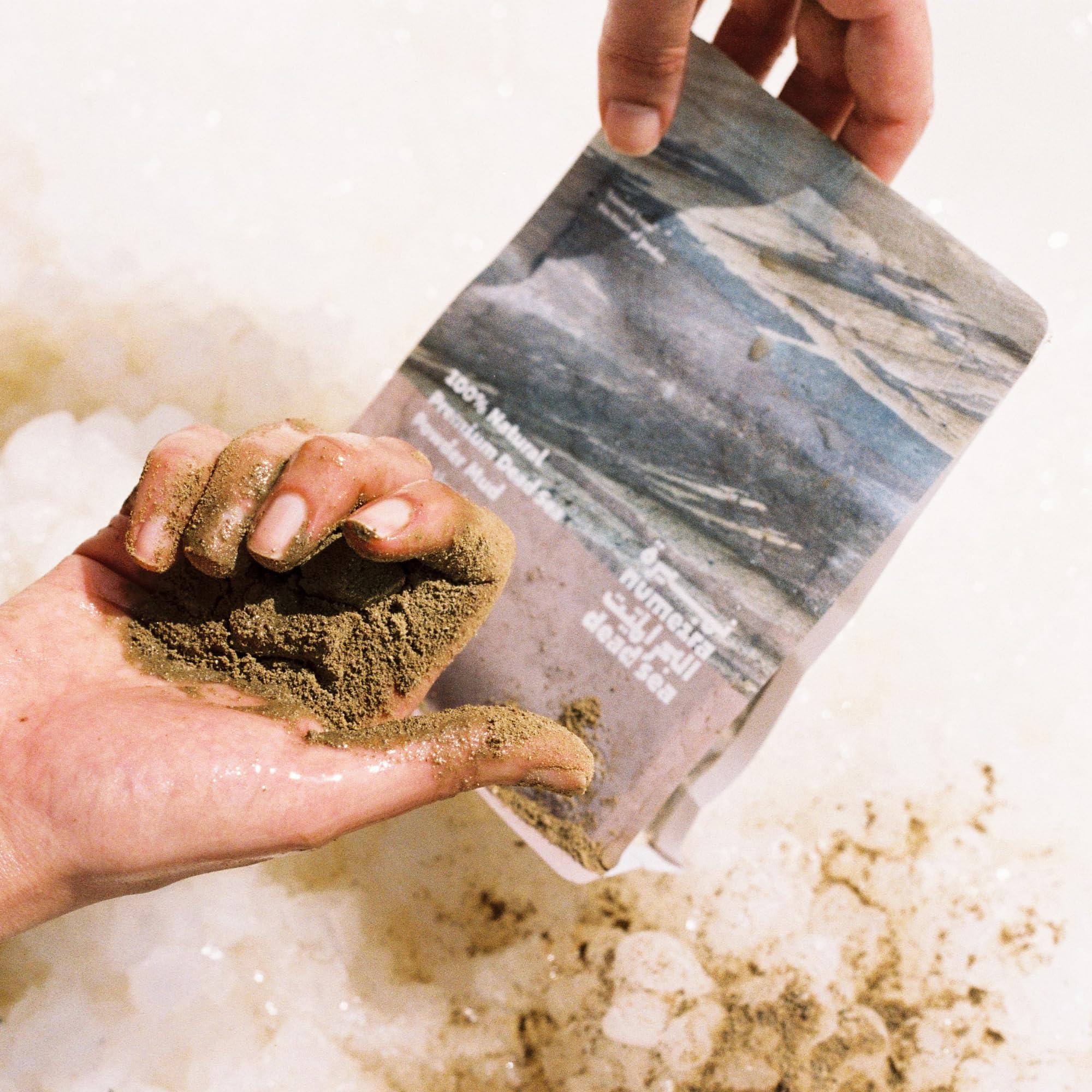 Numeira Dead Sea Mud Powder used as body scrub