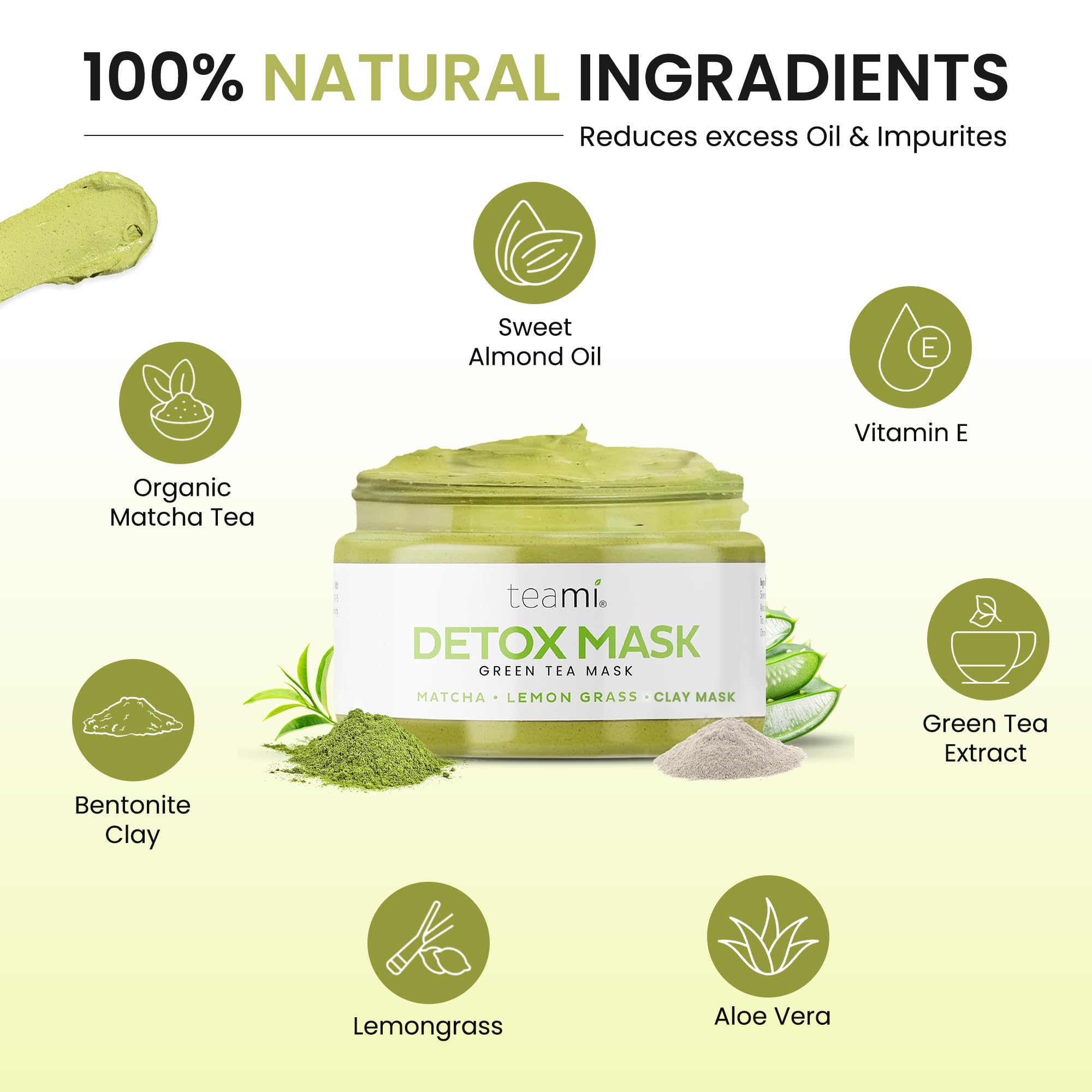 Texture of Teami Green Tea Detox clay mask in a 6.5 ounce jar