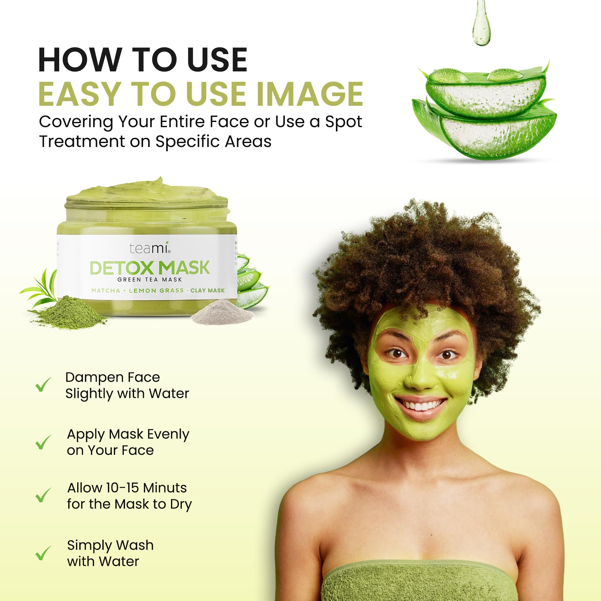 Model applying Teami Green Tea Detox Mask to face for acne treatment