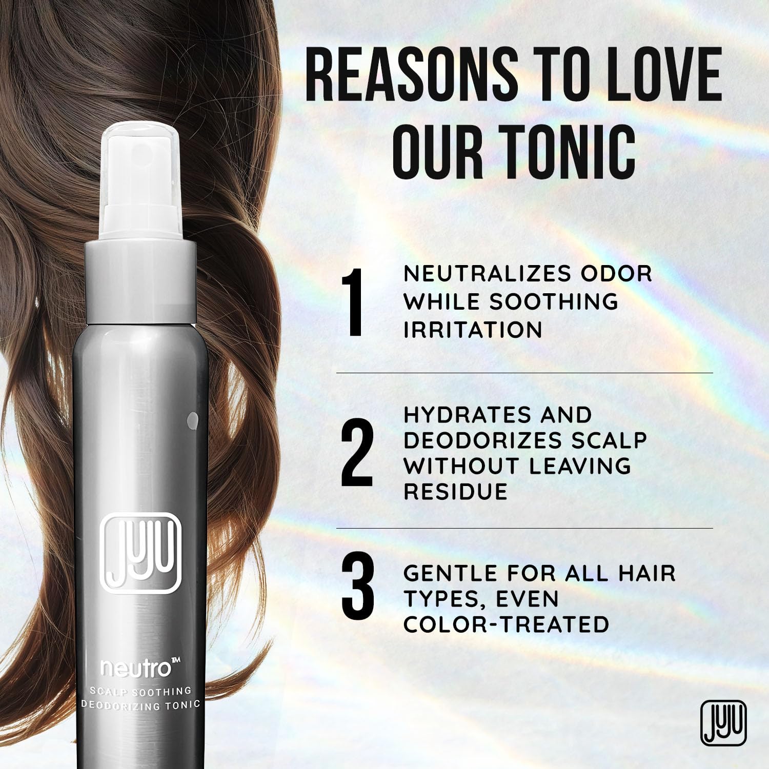Natural essential oil based hair odor neutralizer spray by JUJU CHAN showing product details