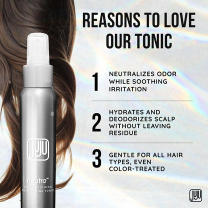 Natural essential oil based hair odor neutralizer spray by JUJU CHAN showing product details