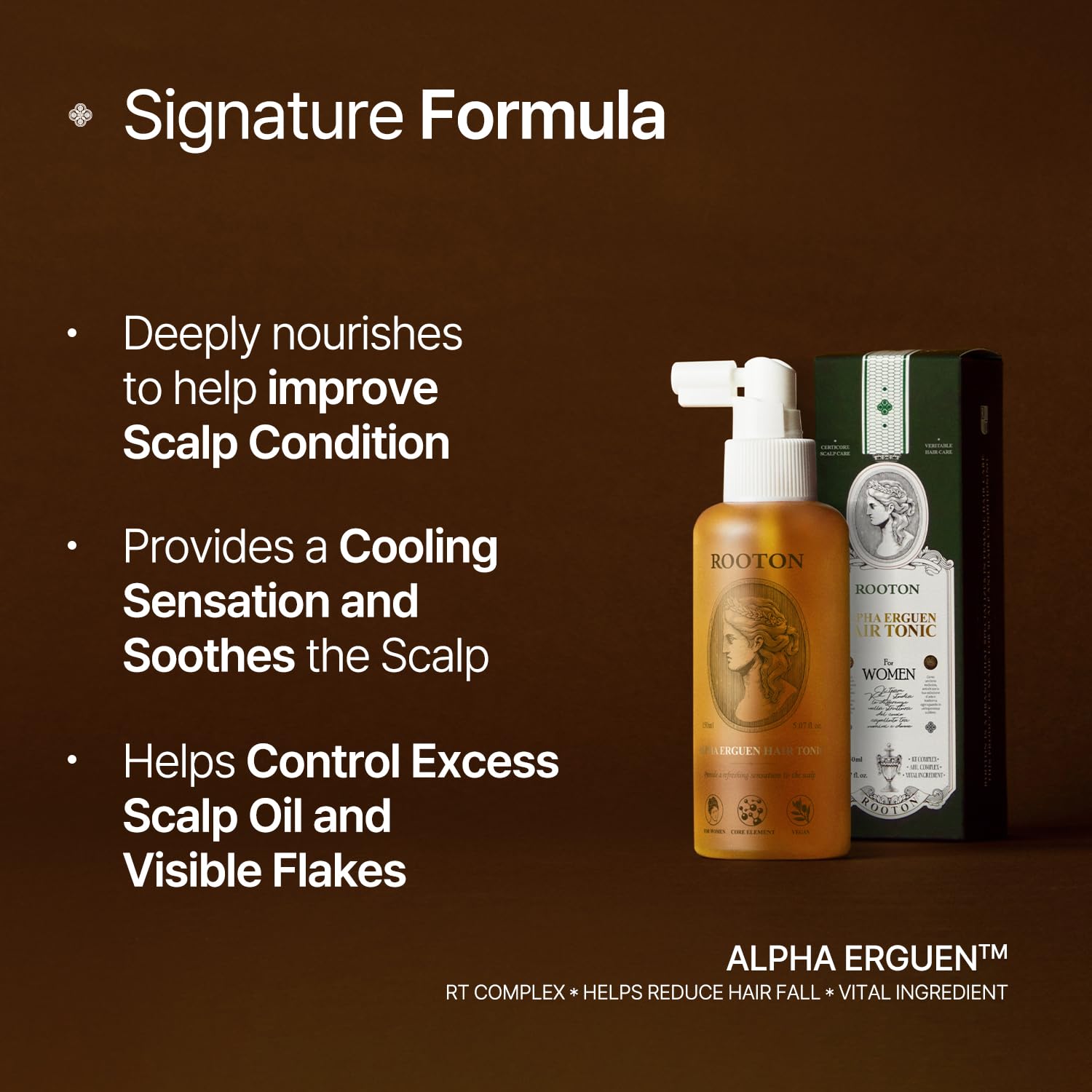 Weightless liquid formula scalp care tonic being applied to parting lines