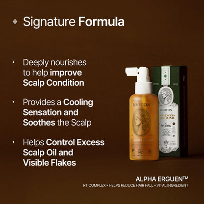 Weightless liquid formula scalp care tonic being applied to parting lines