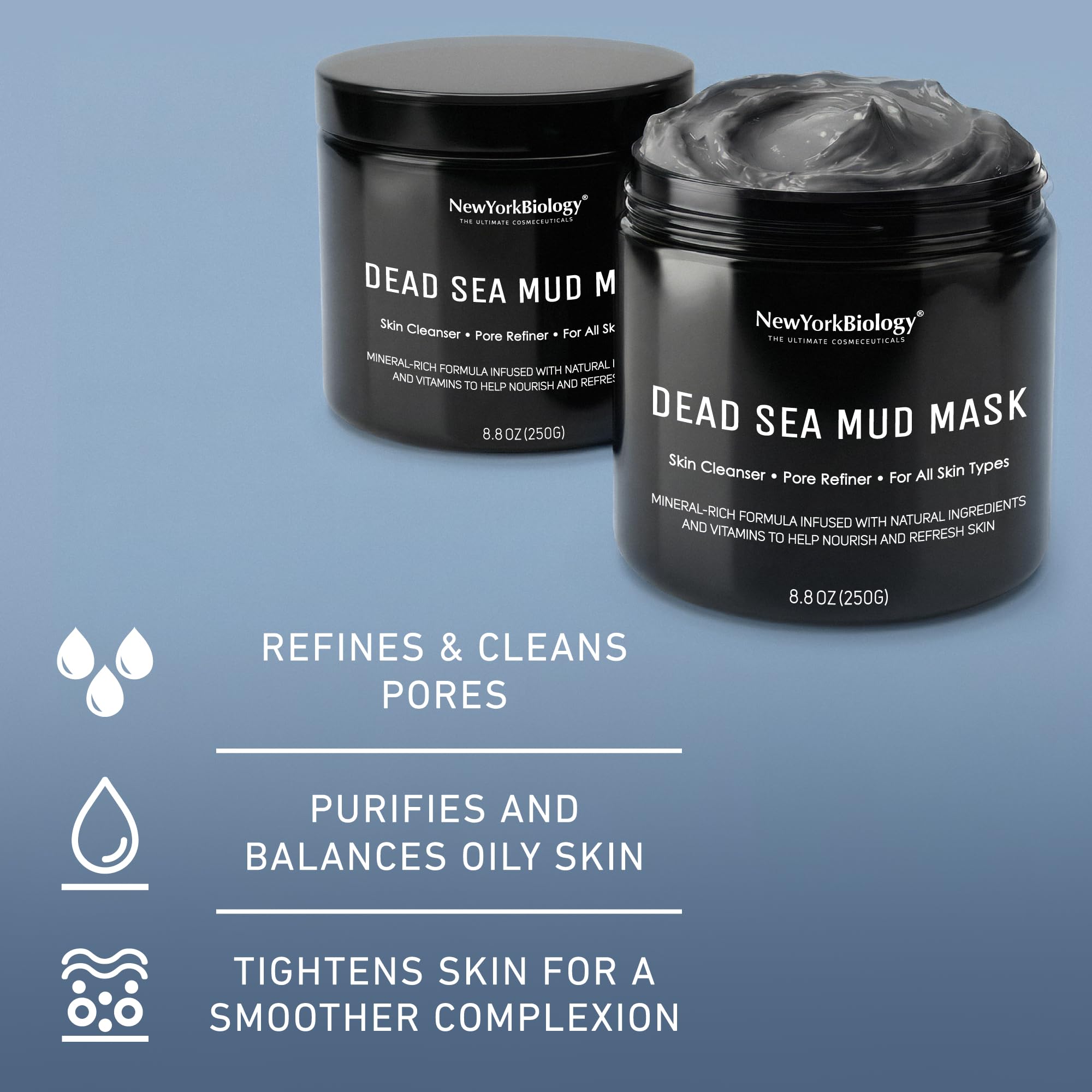 Side profile of New York Biology Dead Sea Mud Mask jar