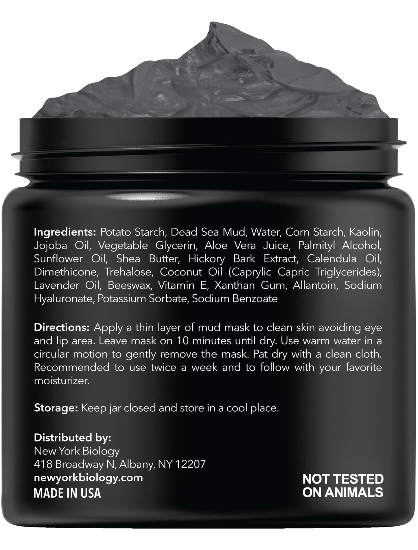 Ingredient list and details on New York Biology Dead Sea Mud Mask label