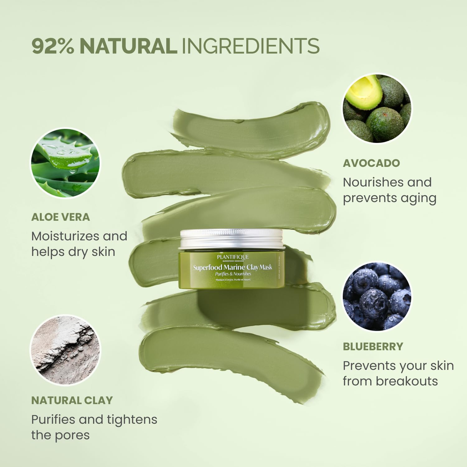 Plantifique hydrating pore tightening facial treatment container open showing green clay formula