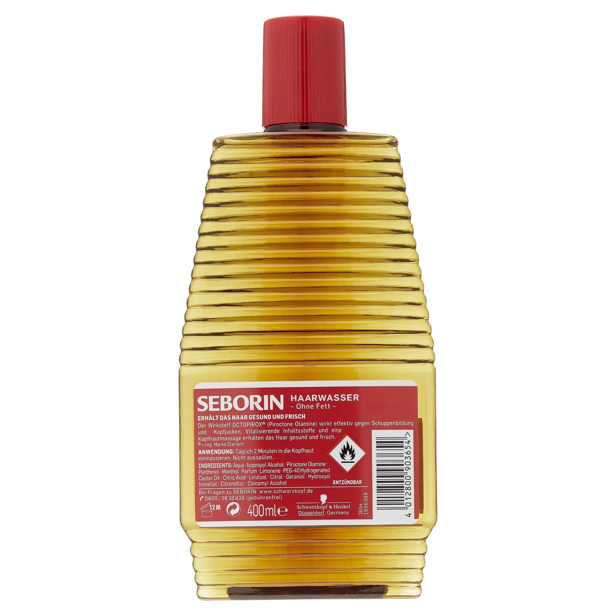 Seborin anti dandruff hair water scalp tonic 400ml side label detailing ingredients