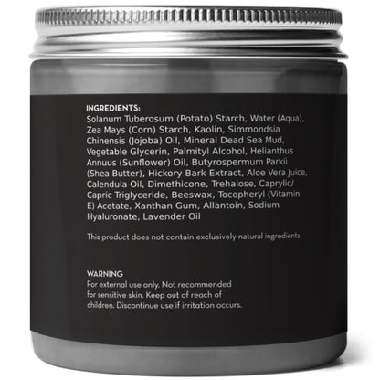 Natural dead sea mud mask application instruction label on back of jar.