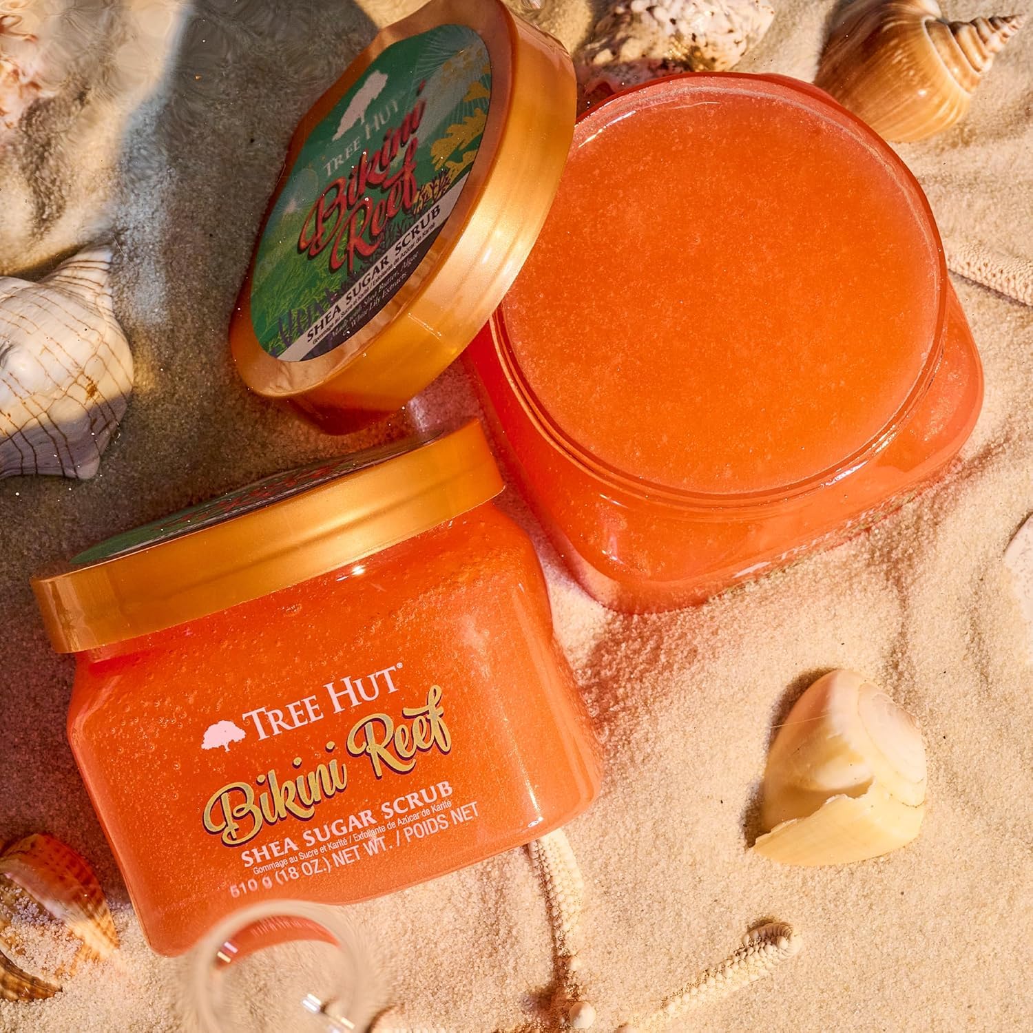 Creamy vanilla scented shea body scrub for skin hydration
