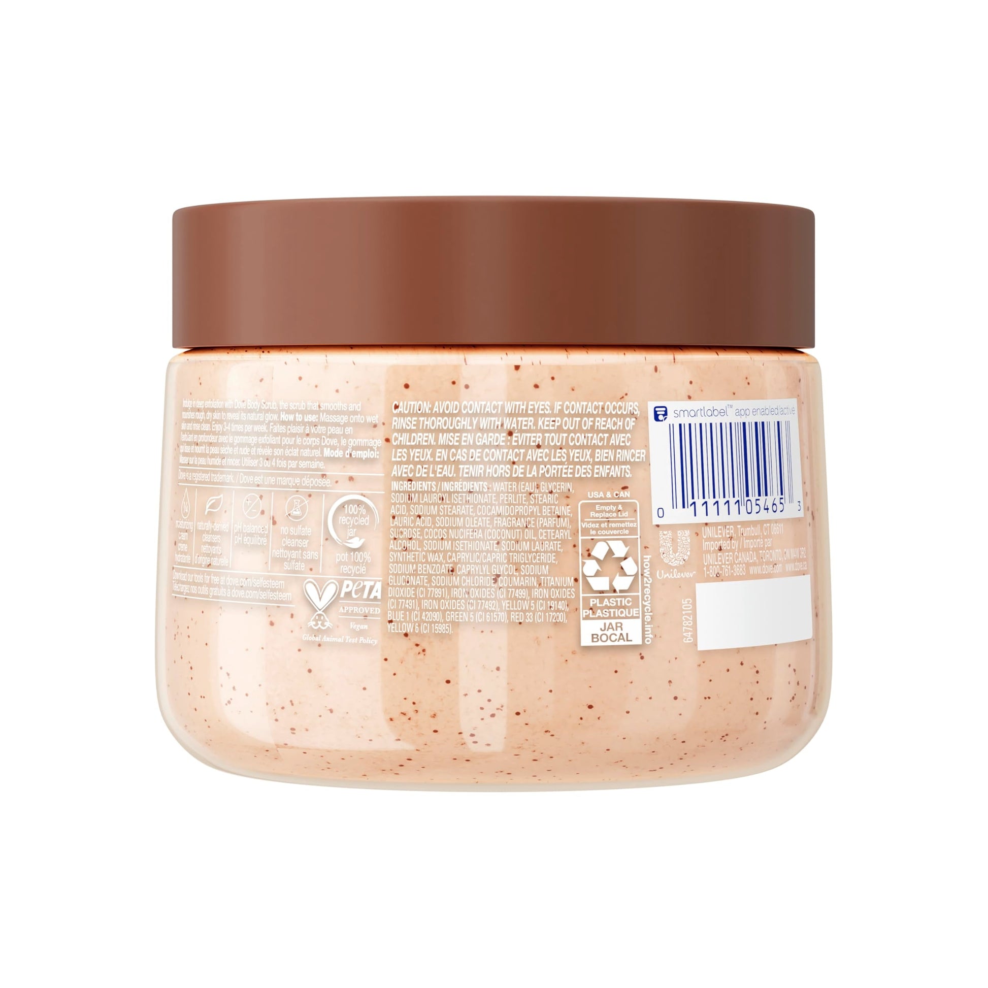Whipped texture of Dove exfoliating body polish featuring natural sugar granules and moisturizing cream.