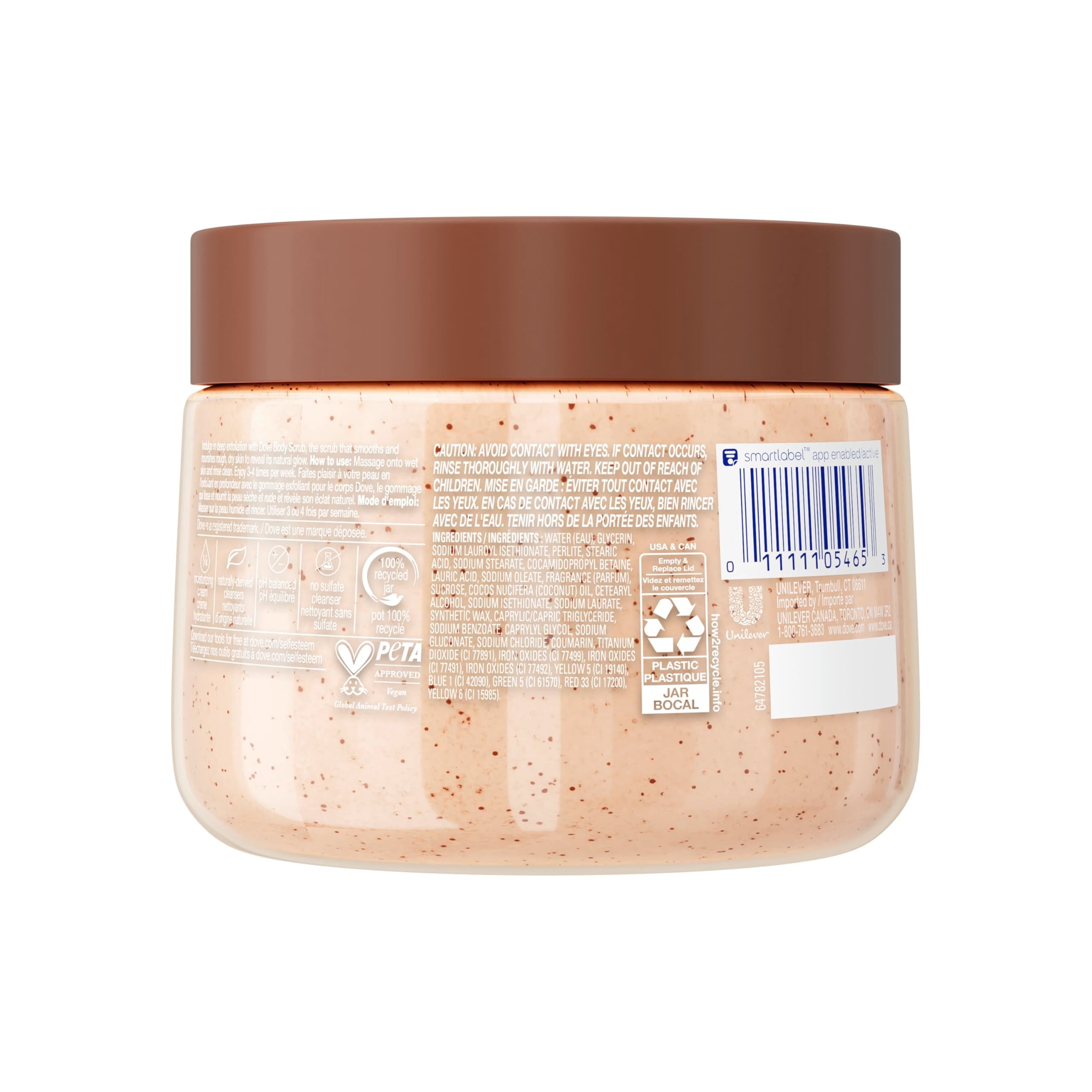 Whipped texture of Dove exfoliating body polish featuring natural sugar granules and moisturizing cream.