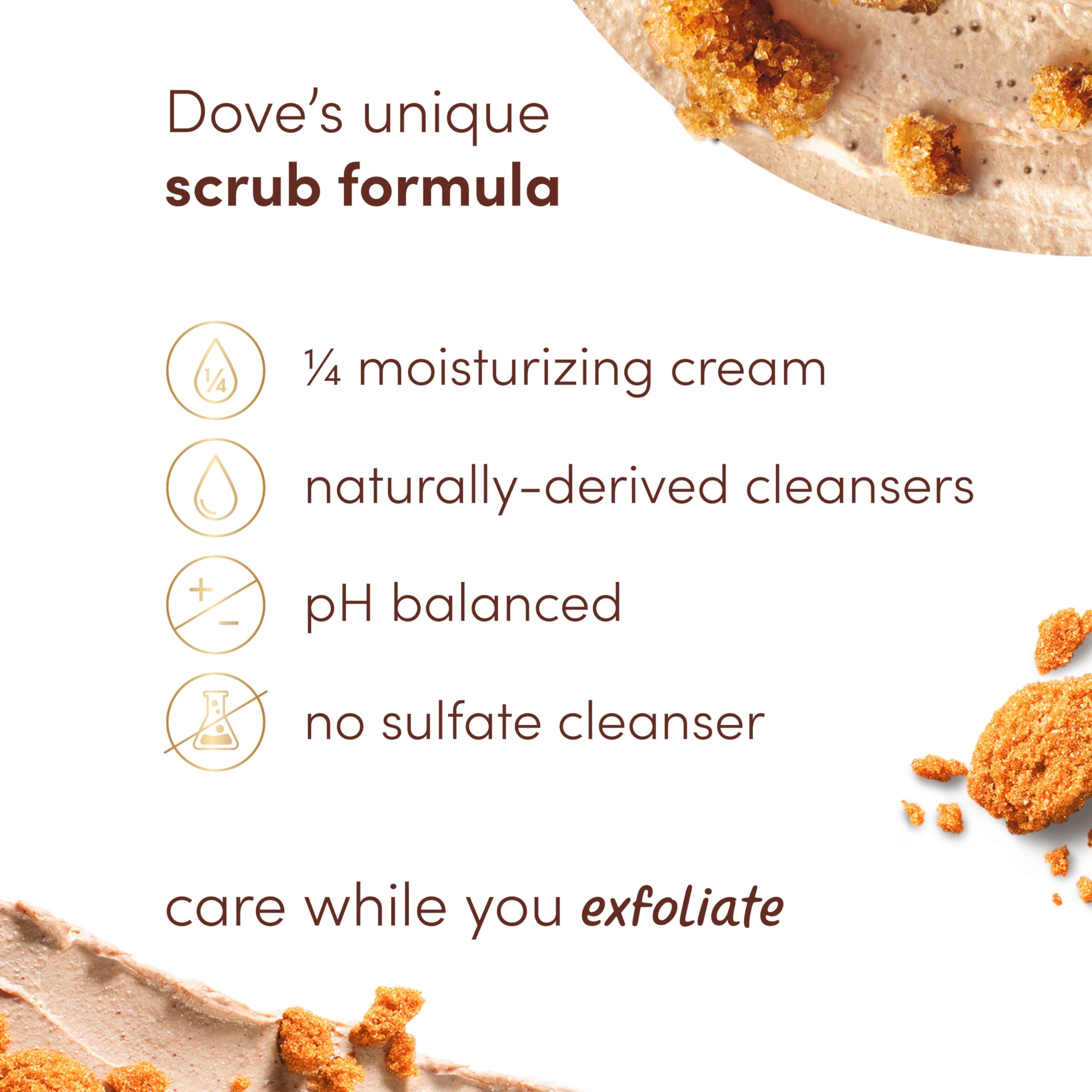 Close up view of the one hundred percent recycled plastic packaging of Dove imported body scrub.