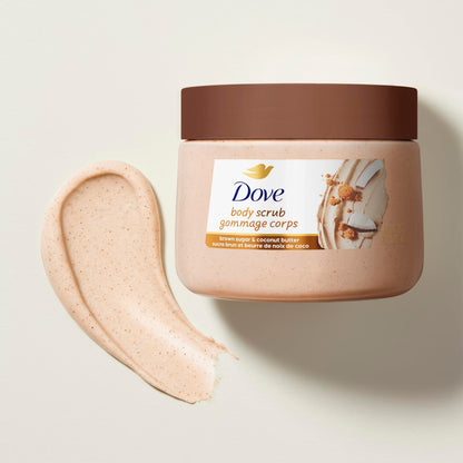 Dove brown sugar and vanilla scented body polish showing the easy to open protective lid.