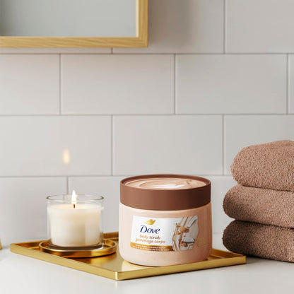 Authentic USA imported Dove fifteen ounce body polishing scrub container for Indian e-commerce marketplace.