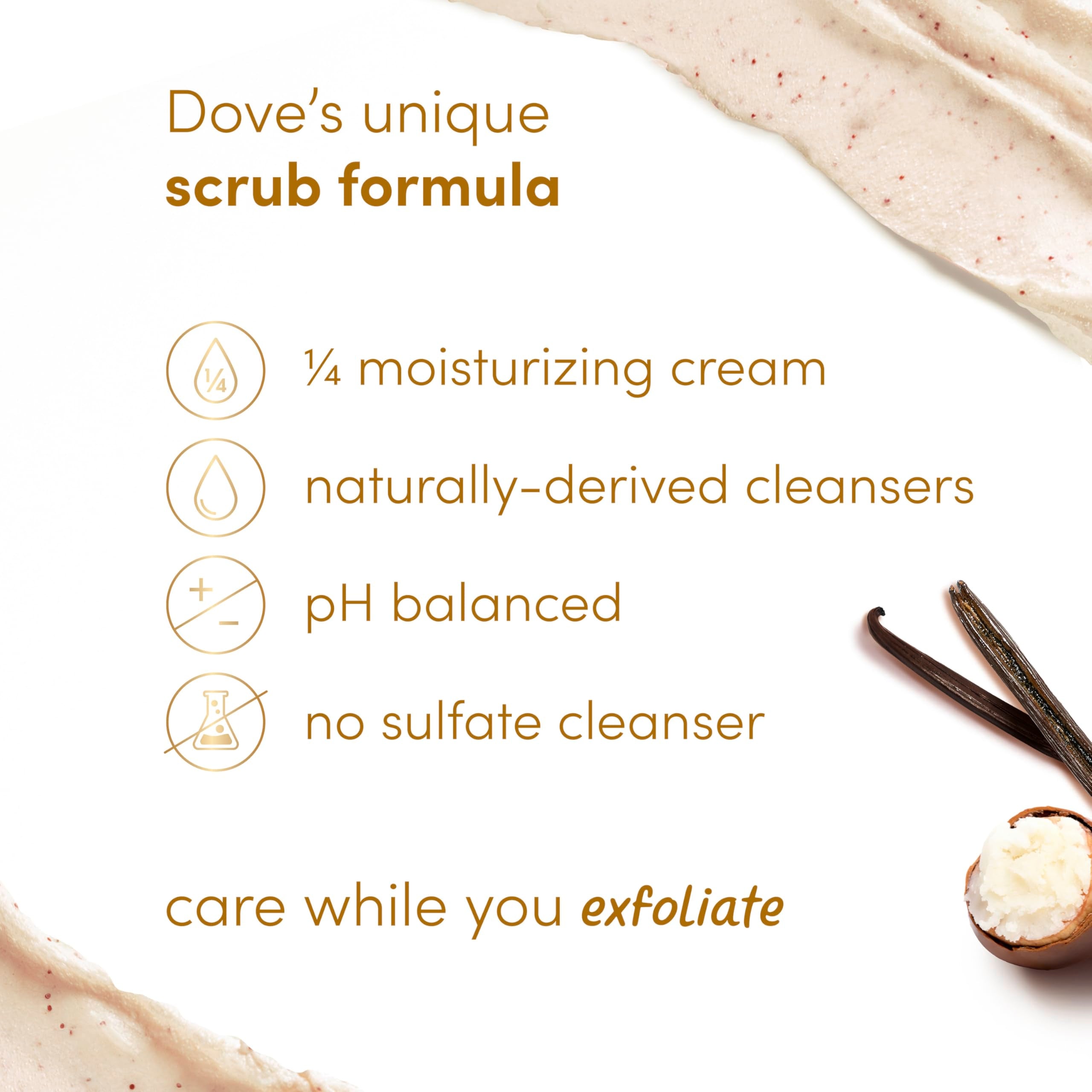 Whipped texture of Dove vanilla sugar and shea butter moisturizing exfoliator.