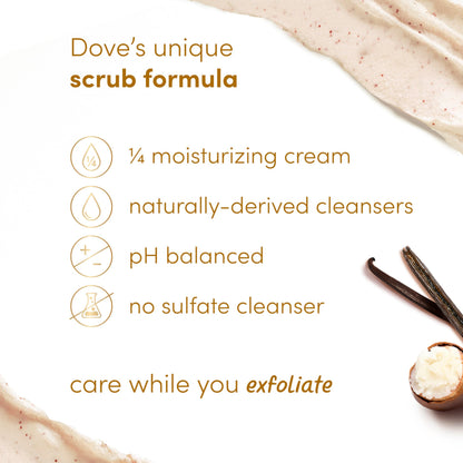 Whipped texture of Dove vanilla sugar and shea butter moisturizing exfoliator.