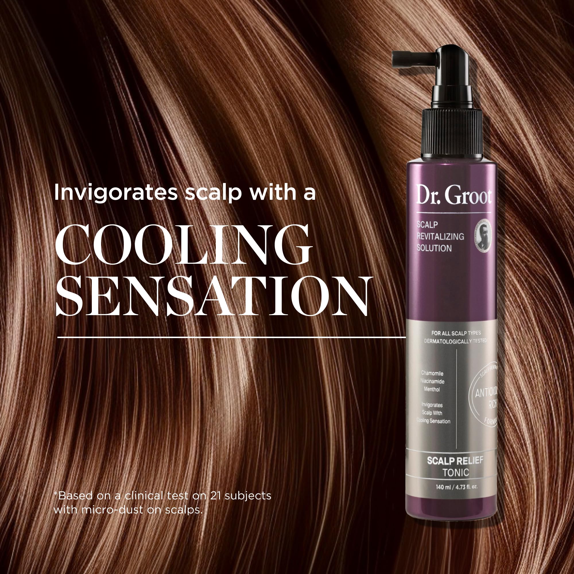 Dr. Groot moisturizing biotin spray being applied to the hair roots for nourishment