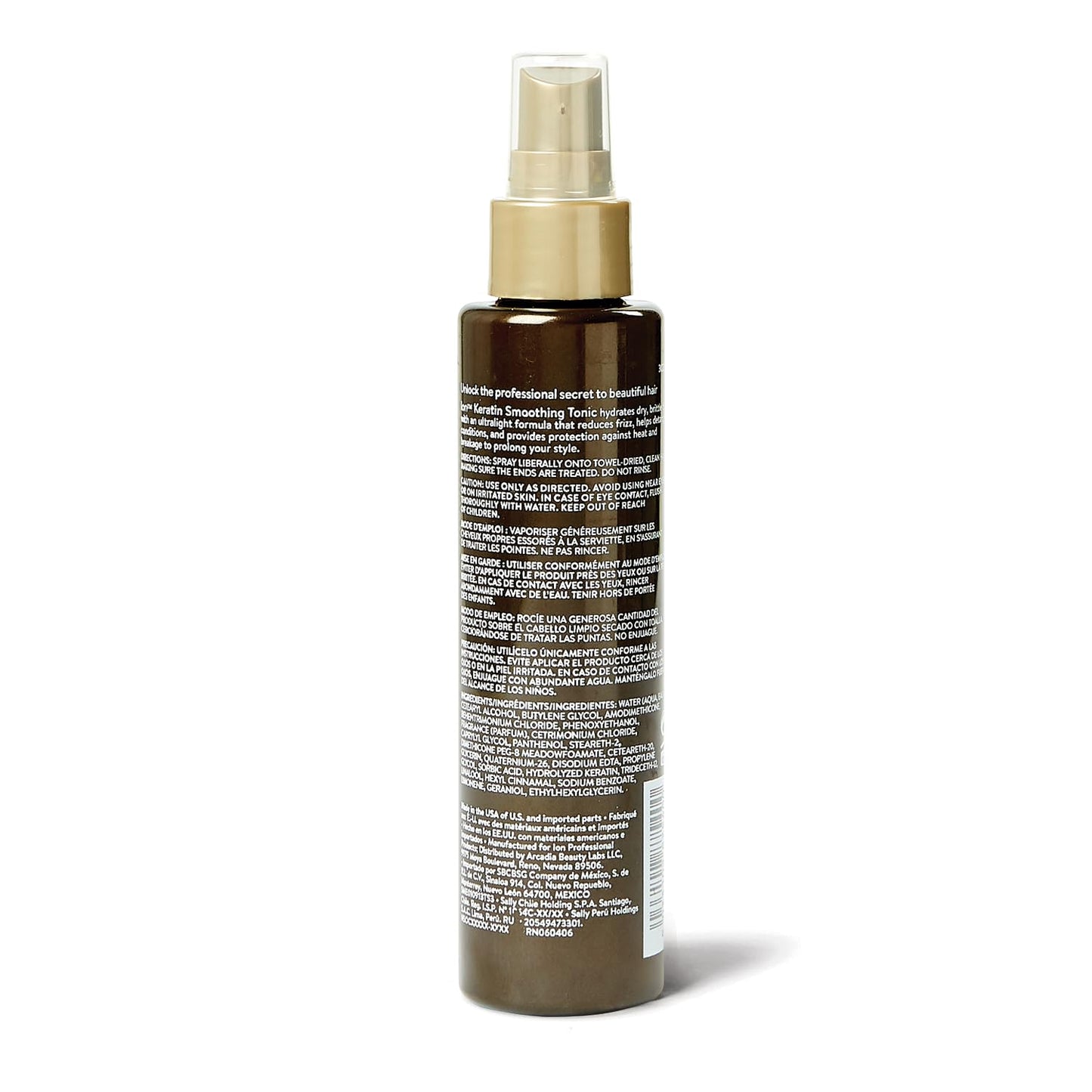 Ion Keratin hair spray bottle highlighting heat protection benefit