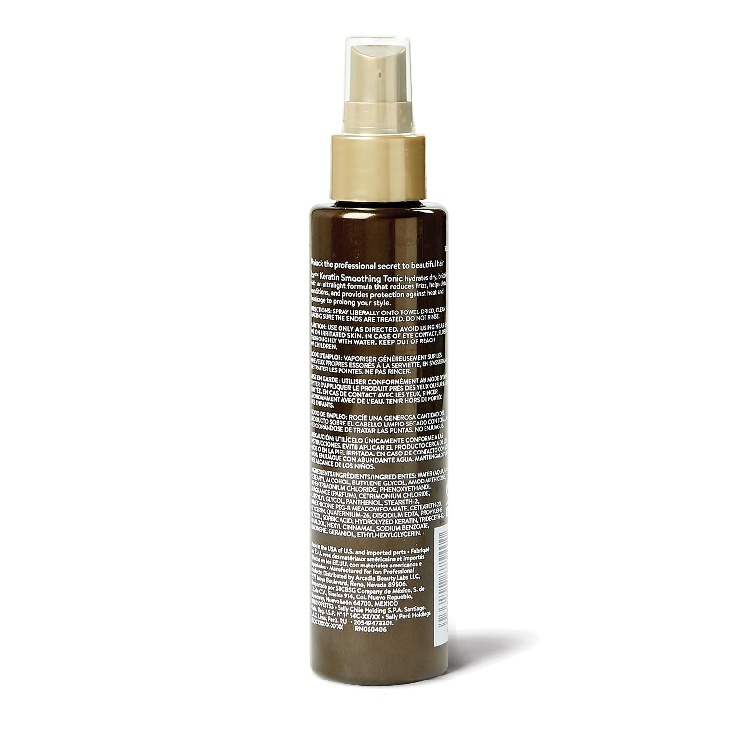 Ion Keratin hair spray bottle highlighting heat protection benefit
