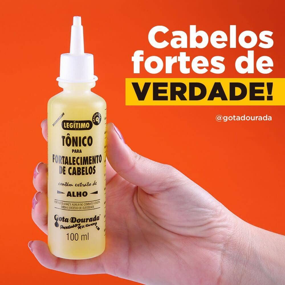 Gota Dourada Brazilian hair growth tonic packaging details and safety instructions for adult use