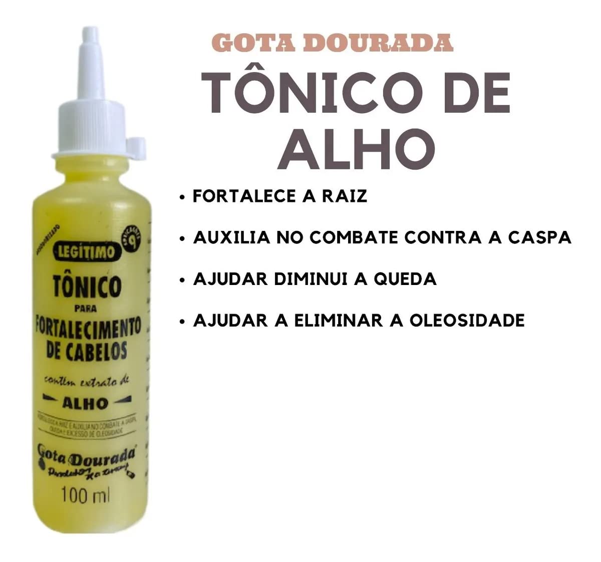 Close up of the garlic extract scalp lotion ingredients and usage directions on the yellow bottle