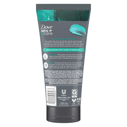 Exfoliating men's body scrub with eucalyptus and cedar oil packaging close up